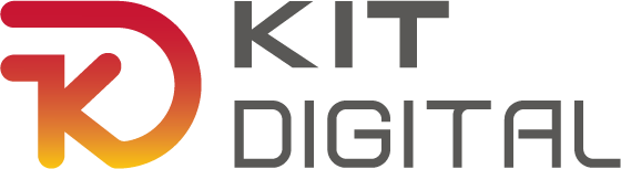 Logotipo de Kit Digital, que combina un diseño moderno con colores rojo, naranja y gris, representando innovación y tecnología digital.